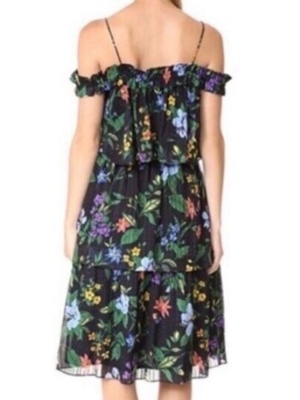 Club Monaco Silk 100% Floral Tiered Midi Dress Spagetti straps Drop Shoulder S/M - Picture 8 of 16